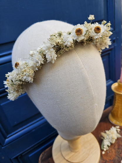 couronne de tête fleurs séchées la normande blanche