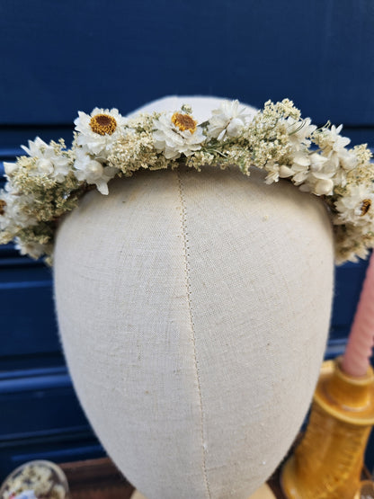 couronne de tête fleurs séchées la normande blanche