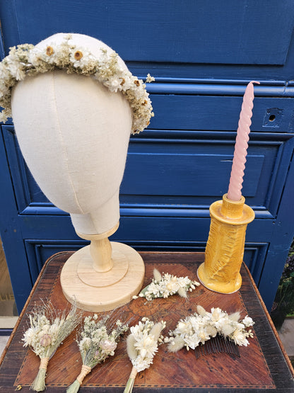 couronne de tête fleurs séchées la normande blanche